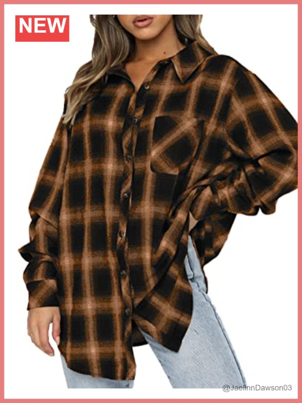 Womens Plaid Button Down Flannel Shirt Long Sleeve Oversized Blouse Top
